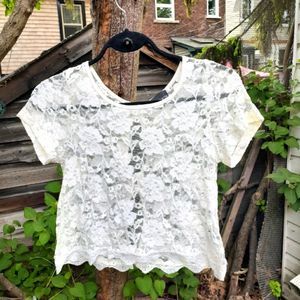 💥3/$25💥Sheer Lace Blouse - S - Cream/Off White
